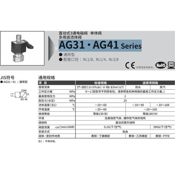 CKD喜開理多種流體直動式2通電磁集成閥AG41-02-1-DC 100V