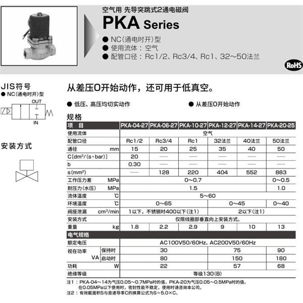 CKD喜開理空氣用先導(dǎo)突跳式2通電磁閥PKA-04-27-C-AC100V