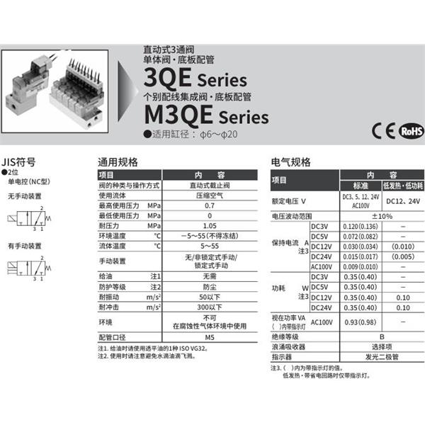 CKD喜開(kāi)理直動(dòng)式3通電磁閥M3QE110-M5-ME3F-20-8