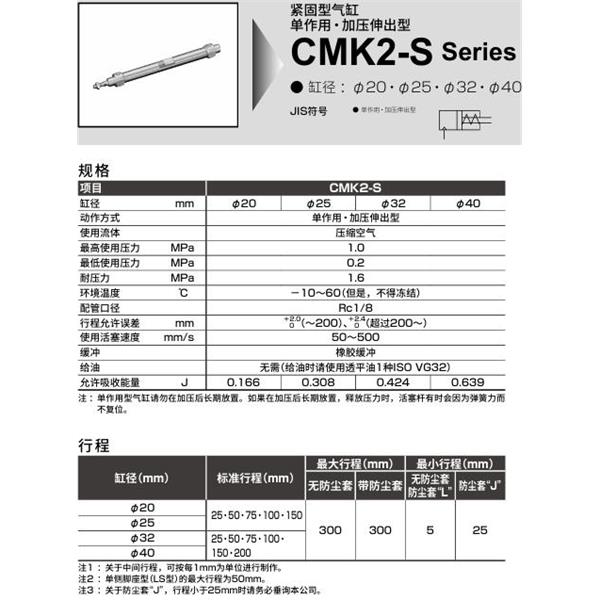 CKD喜開理緊固型氣缸CMK2S-CC1-40-300-T8H-T-MB2